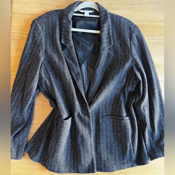Old Navy Herringbone Blazer Women’s XL – Stretchy Black Gray One-Button Jacket - Picture 1 of 11